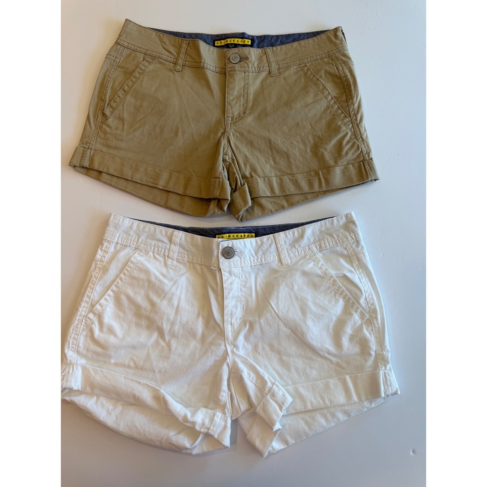 Prince & Fox Beachcomber Chino Shorts 2pc Lot White/Khaki‎ Size 4 Womens